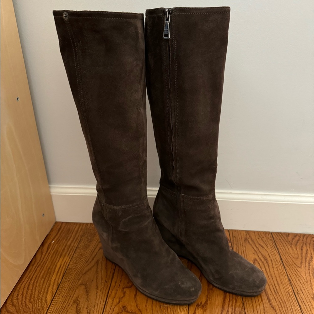 Prada Suede Wedge Knee Boot